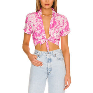 For Love & Lemons 'Devon' Pink Viscose Crop Top Size S